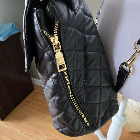 Bebe Quilted Backpack Bag Medium to Large Black/Gold - Picture 3 of 8